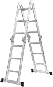[Traderight] Multi Purpose Ladder Aluminium Folding Platform Extension, Multi Position Step Foldable Ladders for Home Garage Outdoor Work, 12 Rungs 3.6M Silver