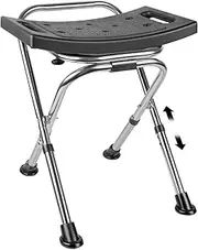 DSUWAZU Folding Shower Chair Seat, Height Adjustable, Stainless Steel, Black, 400lbs Capacity, Anti-Slip, Portable Travel Shower Stool, Bath Chair for Seniors