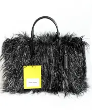 MARC JACOBS Black & Silver 'The Creature" Faux Fur/ Tinsel Small Tote