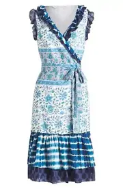SZ 8 Diane von Furstenberg DVF Judette Black Blue Mixed Print Wrap Dress $398