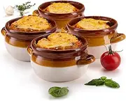 French Onion Soup Bowls Crocks, by KooK, Ceramic Make, Large Handles, Stoneware, Dishwasher, Microwave, Oven & Broil Safe 470ml Standard Capacity & 530ml Full Capacity