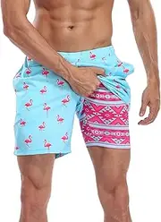 [LRD] Men's Swim Trunks with Compression Liner 7 Inch Inseam Quick Dry Swim Shorts