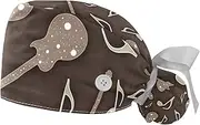 [WOSHJIUK] Working Hat 2 Pack Scrub Caps for Women,Guitar and Music Notes,Tie Back Cap Adjustable Scrub Hat