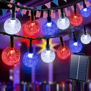 1 Pc 12M-100 LED Beads Outdoor Solar Patriotic String Lights Waterproof July 4th Independence Day Red White Blue Bubble Ball Light String Courtyard Garden Fenc