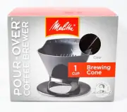 1 Melitta POUR-OVER Coffee Brewer Reusable 1 Cup Brewing Cone in Black