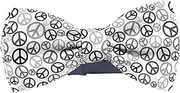 [KAWAMOUSE] Adjustable Pre-tied bow tie for Men (Black White Peace Sign Pattern) Elegant Cute Bowties for Dogs Cats Pets, Pattern as Shown
