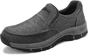 [LVOMU] Men's Canvas Slip-on Loafers Lightweight Comfort Soft Bottom Round Toe Arch Support Wear-Resistant Casual Sneakers Outdoor Driving Walking Shoes