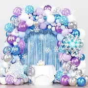 Naturezhen 148 Pcs Frozen Birthday Party Decor, Blue Purple Snowflake Foil Balloons,DIY Balloon Arch for Birthday Balloons, Baby Shower, Wedding Graduation Party Decorations
