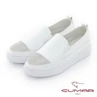 在飛比找momo購物網優惠-【CUMAR】鞋頭排鑽厚底懶人休閒鞋(白)