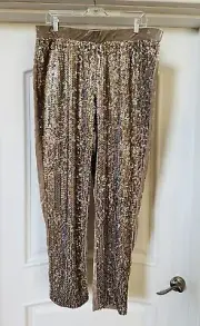 CHICO'S NWT $99 Tan Sequin Velour Panne Tapered Ankle Pants Size 2.5 US 14 Large