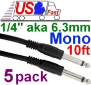 Lot5 10ft Mono1/4"Male~M Audio/Guitar/Amp/Microphone/PA/Mic Cable/CordWire,6.3mm