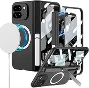 [YQODSZ] for Google Pixel 9 Pro Fold Magnetic Case with Kickstand, [Compatible with Magsafe] All-Inclusive Case with Hinge Protector Screen Protector Stand Cover for Google Pixel 9 Pro Fold Black