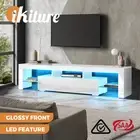 Oikiture TV Cabinet Entertainment Unit Stand LED RGB Gloss Furniture White 180CM