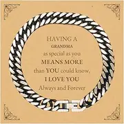 [Generic] Grandma Cuban Link Chain Bracelet - I Love You Always and Forever - Perfect Idea Gifts for Birthday, Christmas, and Holidays, Small, Silver Plated Zinc, Cubic Zirconia