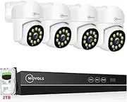 MOVOLS PoE Security Camera System, 4 x 8MP(4K) Pan/Tilt PoE 360 Camera Outdoor, Person/Vehicle Detect, Spotlight Siren, Color Night Vision, 8CH 8MP NVR with 2TB HDD