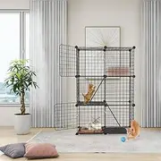 Cat Cage Pet Playpen Cat Crate Kennels Large 3-Tier 42.9in Height Kitten House Furniture Metal Wire Small Animal Cage Pet Enclosure w/3 Front Doors 2 Ladders 2 Platforms Bed