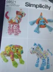 NEW Plush Stuffed Animals Sewing Pattern~Horse Frog Cat Dog~Simplicity 9521 UC/F