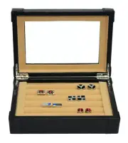 Quality Leather Glass Luxury Case Cufflinks Ring Tie clip Storage Display Box