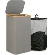 Large Bamboo Laundry Hamper Basket w/Lid Collapsible Clothes Storage Bag 1/2/4PC