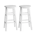 Set of 2 Beech Wood Backless Bar Stools - White