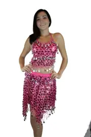 New Gold Tribal Sequins Mermaid Scale Belly Dance Costume Hip Scarf Shawl Set
