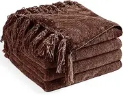Chenille Throw Blanket for Couch 50"X 60", Soft Cozy Throw Blanket with Fringe Tassel for Bed Sofa Chair, Lightweight Knitted Decorative Farmhouse Boho Throw Blanket for Gift, Dark Brown