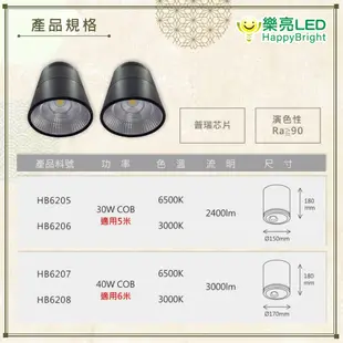 【樂亮】 LED 筒燈 高演色 商空適用 COB晶片 美國普瑞芯片30W 40W 黃光 白光 照明燈 筒燈 吸頂燈
