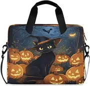 Quteprint Halloween Black Cat Witchs Pumpkin 15.6 Inch Laptop Bag Briefcase for Business, Water-Resistant Computer Bag Fits 14-16 Inch Notebook for Men Women, Office Travel Work Backpack, Multi