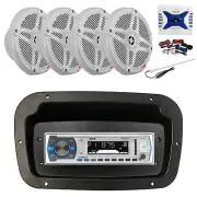 Pyle Marine Radio,Spa Bezel,Adapter,Antenna,Amp,Kit, 4x 6.5" 600W White Speaker