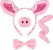 4 Pieces Pig Costume Set Pig Ears Headband Pig Nose Bow Tie Pig Tail Fancy Animal Cosplay Pig Costume Pink Animal Costume Accessories for Halloween Christmas Cosplay Animal Dress up Party
