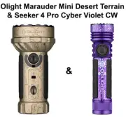 Olight Seeker 4 Pro Cyber Violet CW & Marauder Mini Desert Terrain Flashlights