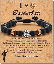 [Alissl] Basketball Bracelet Gifts for Teen Boys-Tiger Eye Bracelet Brings Health, Safety and Happiness-Great Gifts for Son Grandson Boys on Birthday, Christmas, Graduation, Back to School, Anniversary