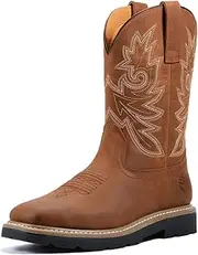 [SUREWAY] Men's Western Cowboy Boots-Soft Toe,Waterproof Square Toe Work Boots for Men,Extremely Comfortable Durable Proved,Superior Oil/Slip Resistant,Thicker Leather,Rubber Sole,Work Boots/Shoes With Embroidered