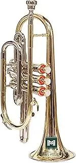Cornet 3 Valve, Bb Pitch, Including Mouthpiece and Carry Case, Gloves (SILVER GOLD)