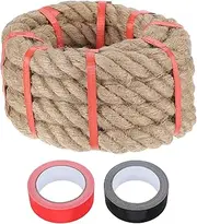 sourcing map Jute Rope 1.3 Inch x 15ft, Heavy Natural Thick Twisted Rope with 2 Roll Tapes for Crafts Railing Docks Tug of War Swing Nautical Landscaping