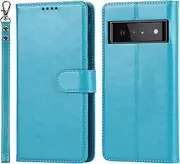 Case for Google Pixel 6 Pro Leather Wallet Case with Card Holder Slot SunYoo Shockproof Cover Kickstand Magnetic Handbag with Wrist Strap Women Men Flip Folio for Google Pixel6Pro 6Pro Blue