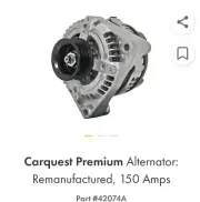 Carquest Premium 42074A 150A Alternator, 2017-2023 GM Full Size Van, V6/V8 1-5