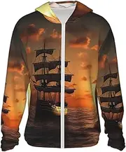 [RLDOBOFE] Women's UPF 50+ Sun Protection Hoodie Lightweight Jackets Shirt Ship under the sunset Long Sleeve Sun Shirts