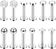 [L0famy] 1.2mm Nose Rings, 12Pcs Surgical Steel Stud Nose Piercing Jewellery, Hypoallergenic Face Piercing, 6 Kinds of Nose Studs for Women Men, 8*1.2mm, Stainless Steel, No Gemstone