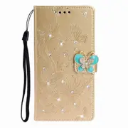 Diamond Encrusted Butterflies Love Flowers Pattern Horizontal Flip Leather Case for Nokia 5.1, with Holder & Card Slots & Wallet & Lanyard(Butterfly Gold)
