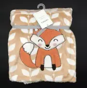 Carter's Baby Blanket Fox Leaves Tan Orange Plush Sherpa