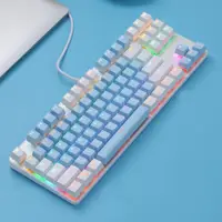 在飛比找樂天市場購物網優惠-鍵盤 青軸機械鍵盤87鍵 女生可愛粉色藍色筆記本電腦游戲鍵盤