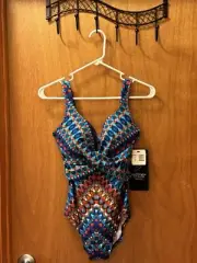 Miraclesuit Women's Odyssey One-Piece Swimsuit Size 8 Links Blue Multi NWT