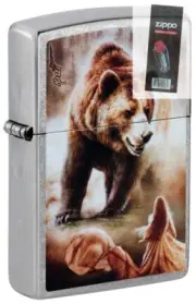 Zippo 48330 Mazzi Grizzly Bear Street Chrome Lighter + FLINT PACK