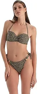 [Dagi] Women's Brown Fashion Knitted Non-Wired Strapless Full Cup Removable Strap Bikini Top, Brown