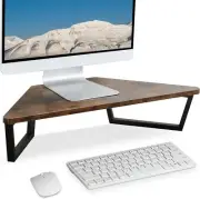 26 Inch Triangle Monitor Stand Riser, Desktop Corner Shelf with Metal Leg Wood C