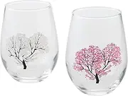 Japanese Sakura Cherry Blossom Color Changing Glass Cups (Pair) Magical Blooming Wine Glasses