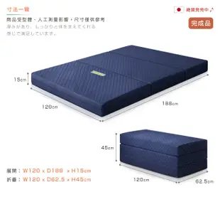二袋目日式三折獨立筒彈簧床墊-幅120cm(加厚)-藍 (4.5折)
