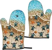 [COMAAM] Turtles On The Beach Insulation Gloves (2-Piece Set) Microwave Oven Gloves For Barbecue Cooking And Baking