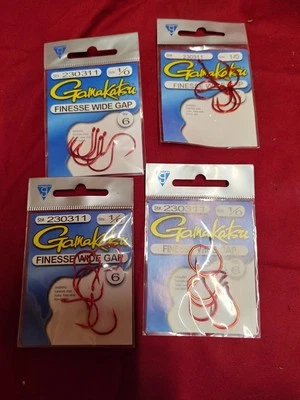 4 packs gamakatsu finesse wide gap hook hooks 1/0 # 230311 red senko worm hooks
